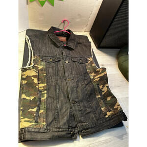 Zanerobe Cutoff Camo Black Denim Biker Vest - XL